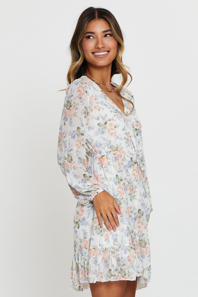 Print Wrap Dress Long Sleeve Ruffle Hem sold by Ally Fashion product image thumbnail 4