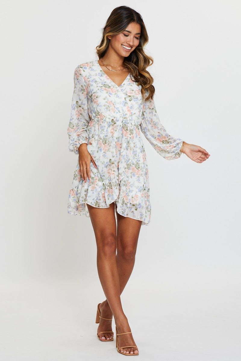 Print Wrap Dress Long Sleeve Ruffle Hem sold by Ally Fashion product image thumbnail 2