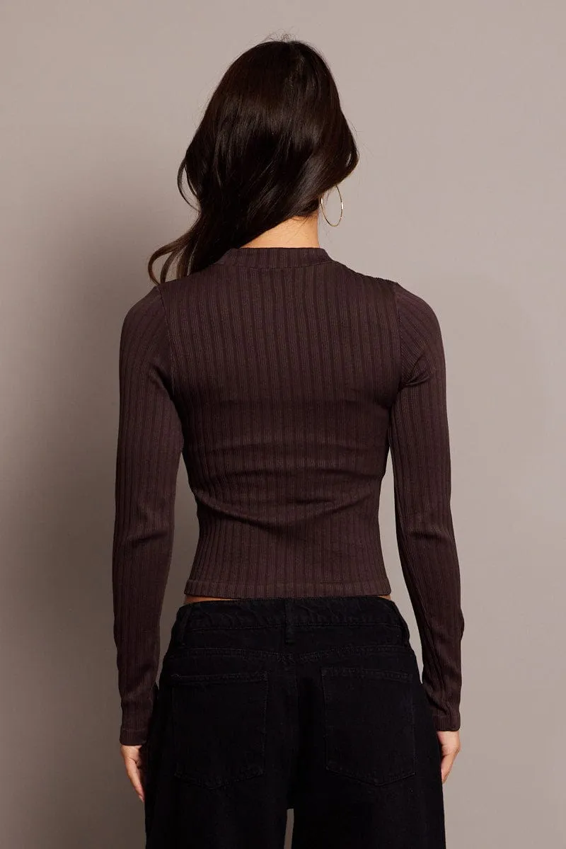 Brown Top Long Sleeve High Neck Seamless sold by Ally Fashion product image thumbnail 5