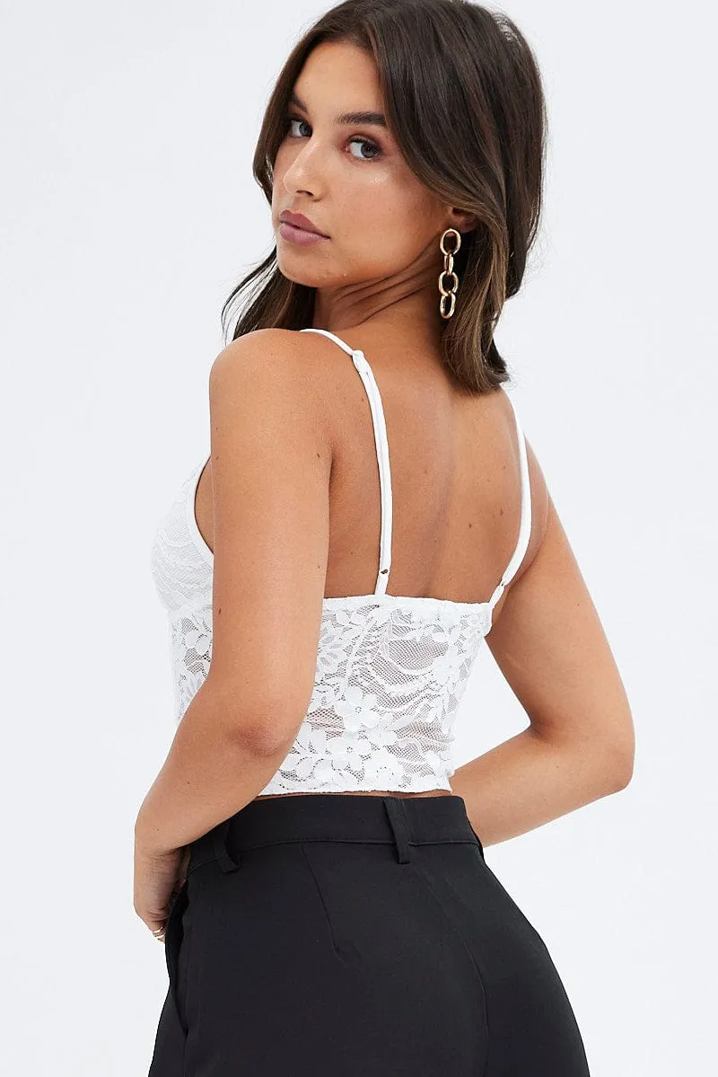 White Lace Cami Sleeveless Sweetheart Crop Stretch sold by Ally Fashion product image thumbnail 5