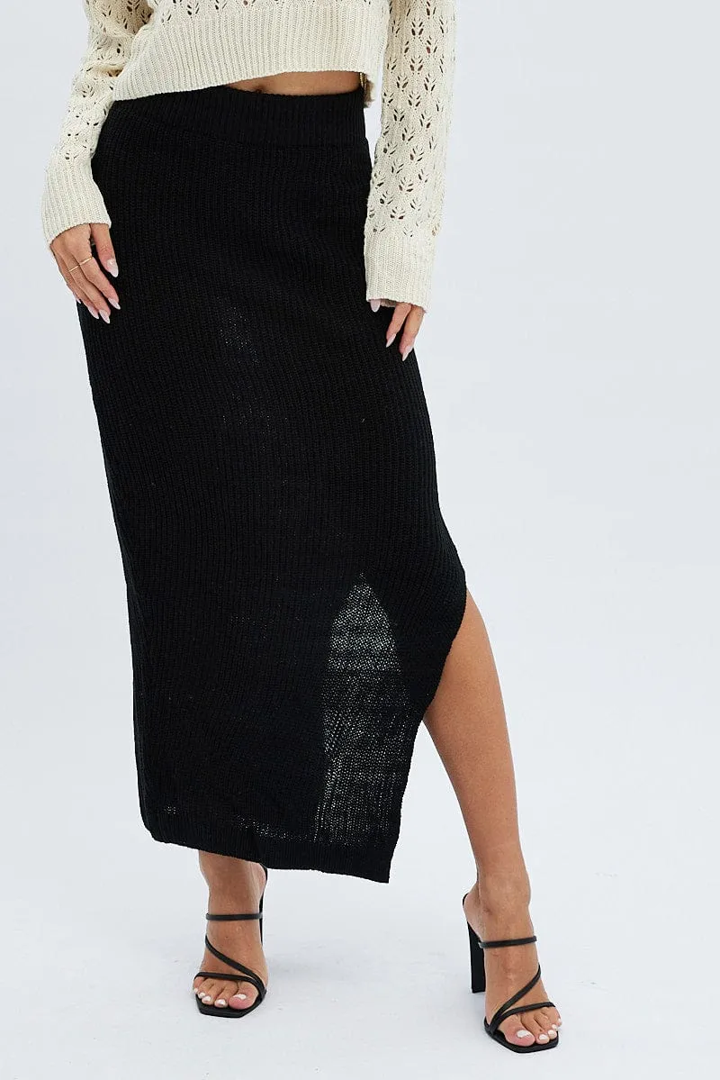 Black Knit Midi Skirt sold by Ally Fashion product image thumbnail 2