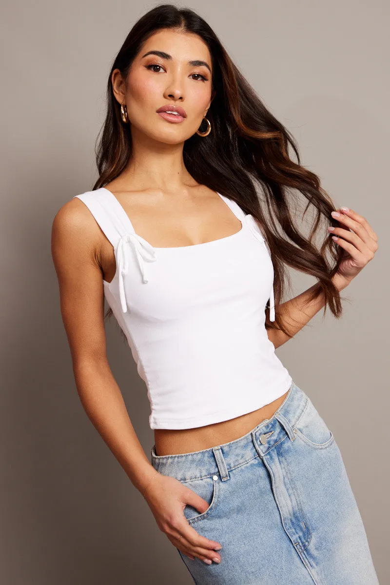 White Crop Top Square Neck With Ribbons sold by Ally Fashion product image thumbnail 2