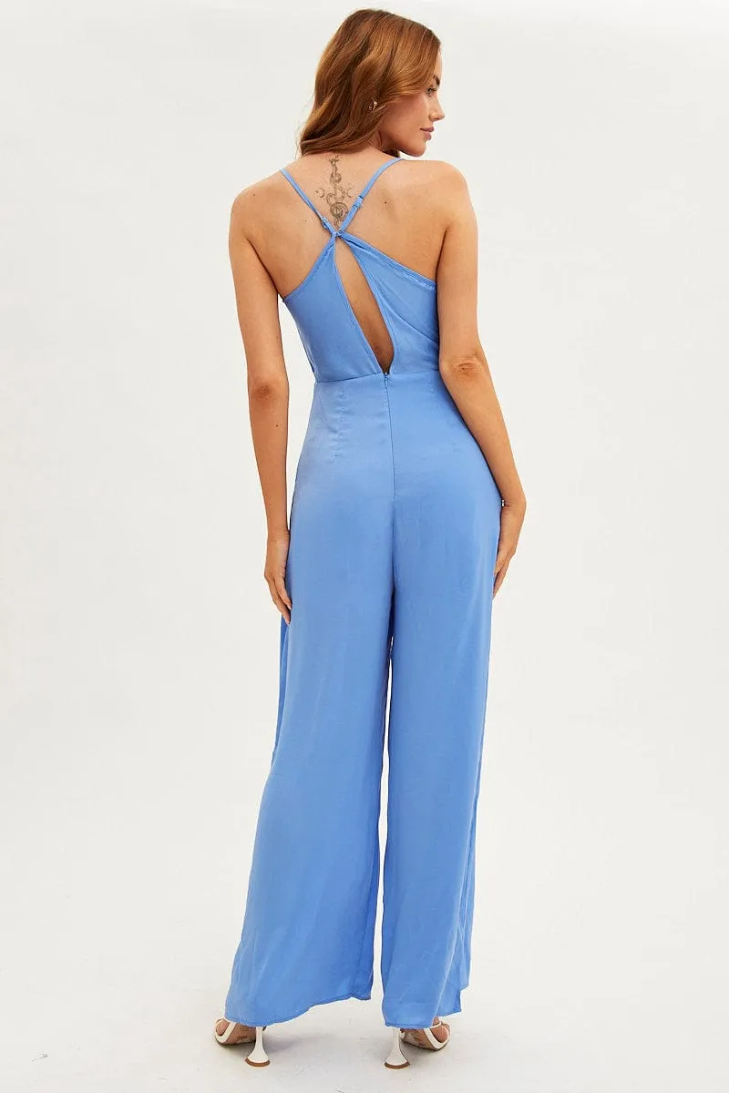 Blue Wide Leg Jumpsuit Sleeveless Cowl Neck Satin sold by Ally Fashion product image thumbnail 5