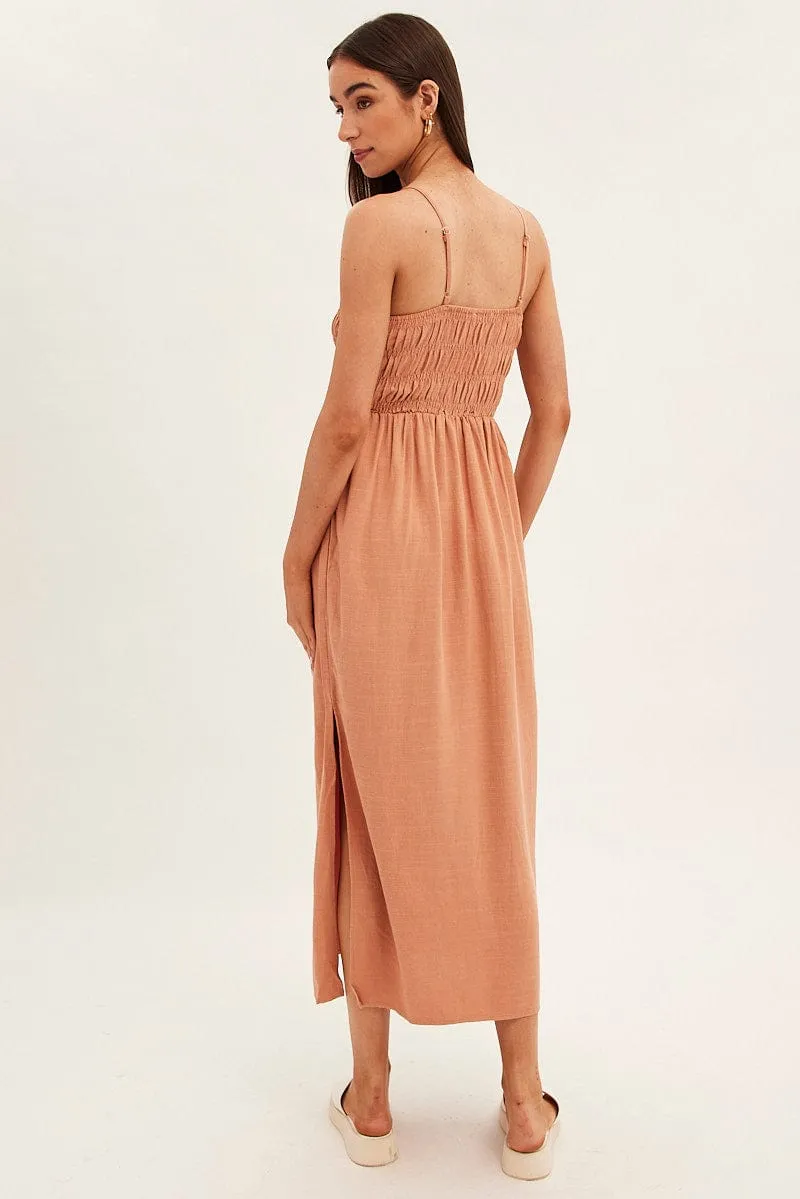 Beige Maxi Dress With Straps Shirring Linen Blend sold by Ally Fashion product image thumbnail 5