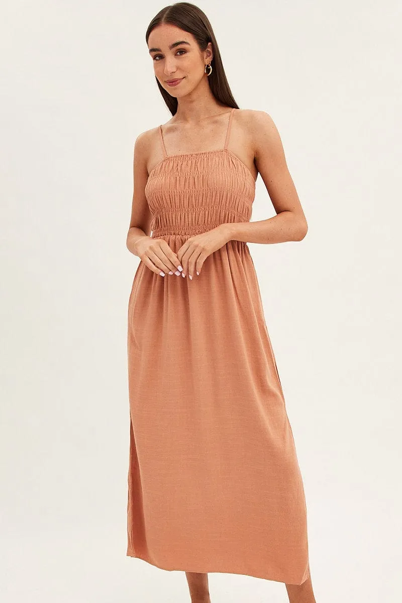 Beige Maxi Dress With Straps Shirring Linen Blend sold by Ally Fashion product image thumbnail 2