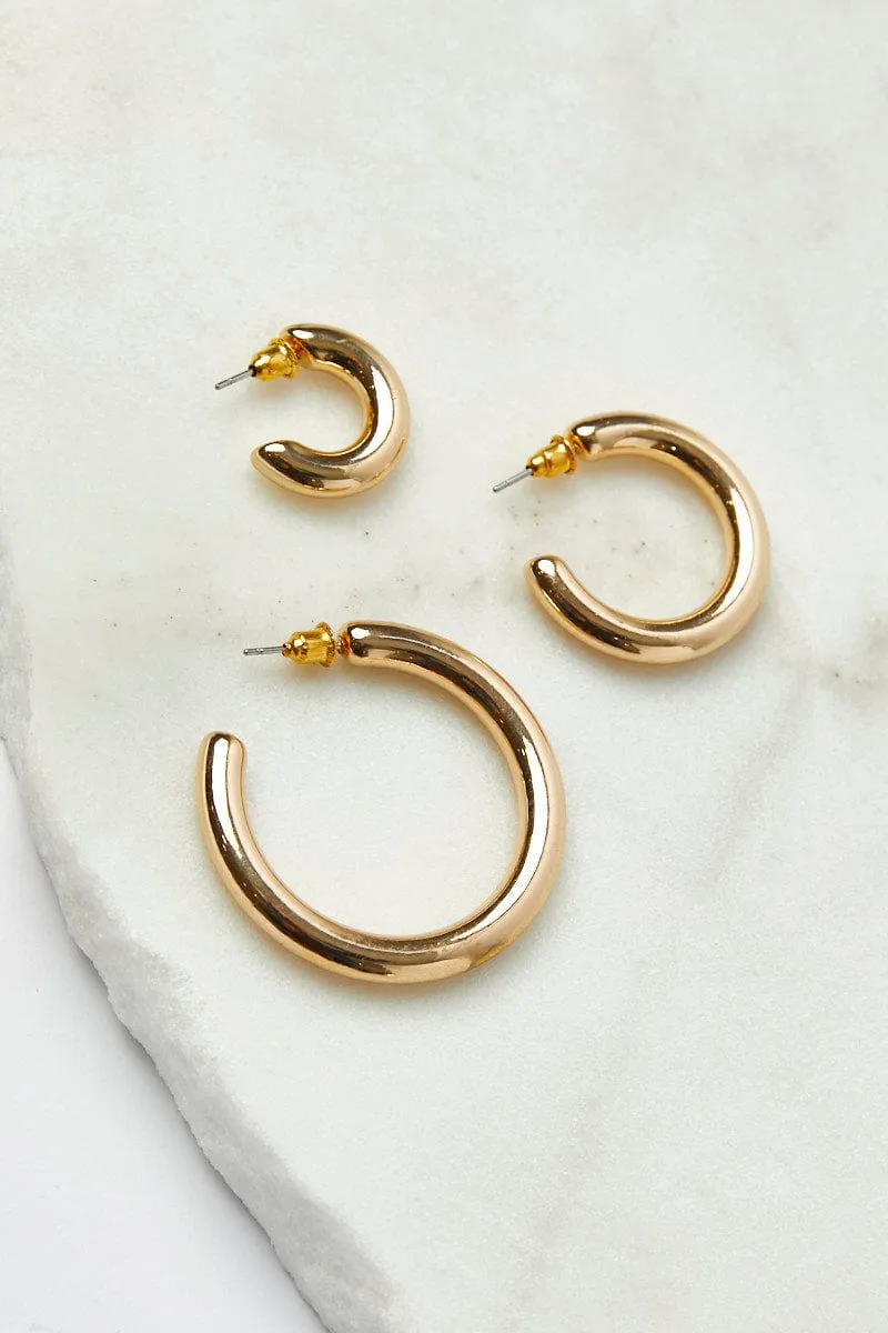 Gold 3 Pack Hoop Earrings sold by Ally Fashion product image thumbnail 4
