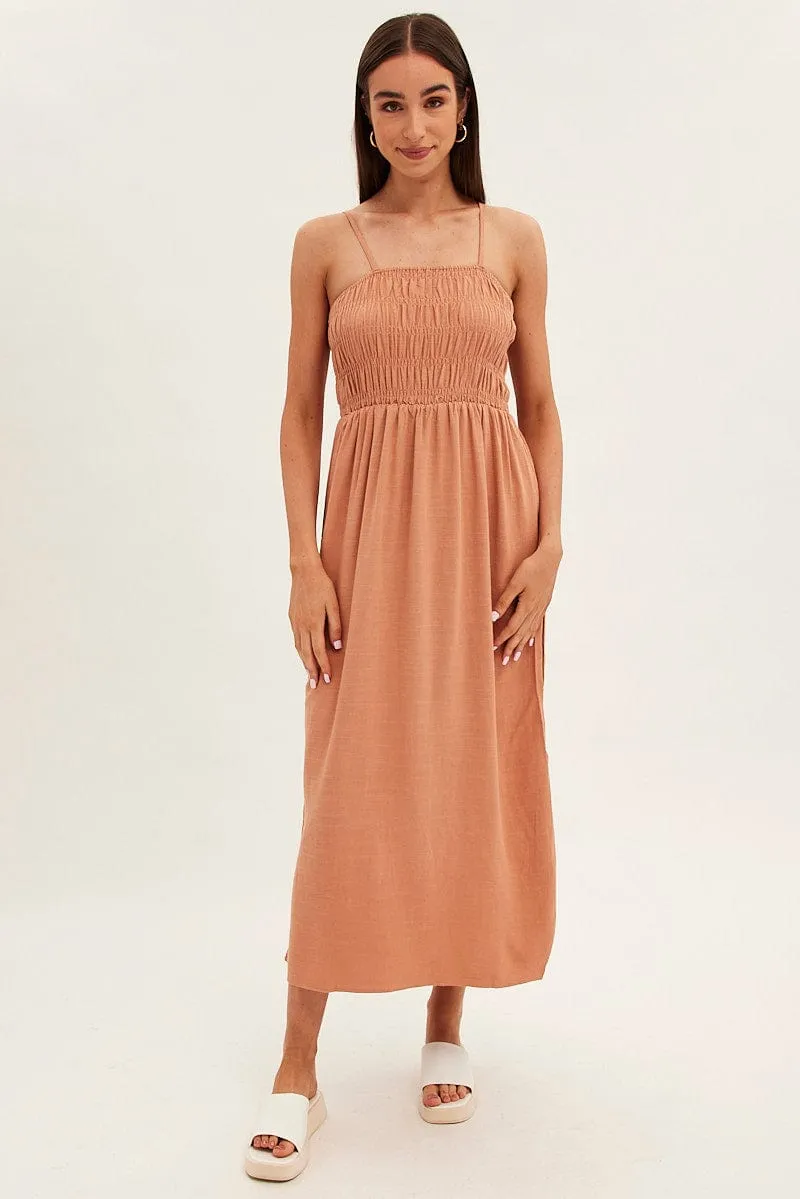 Beige Maxi Dress With Straps Shirring Linen Blend sold by Ally Fashion product image thumbnail 3