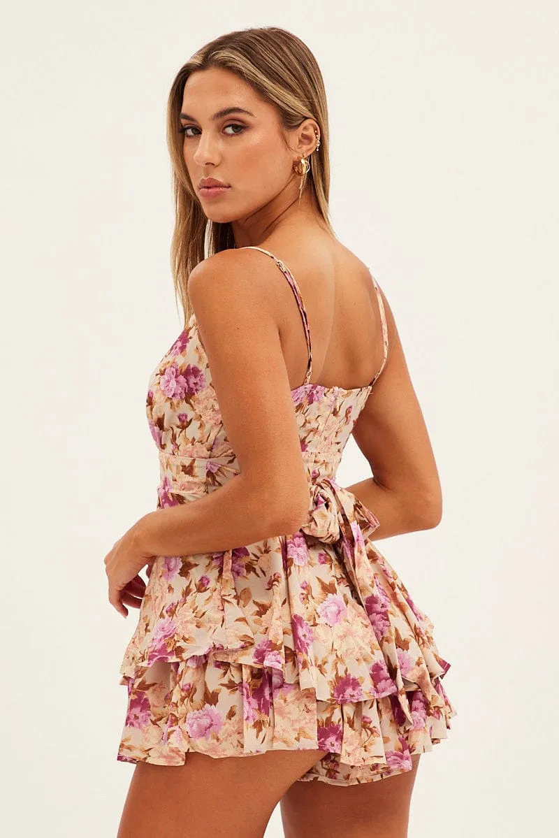 Multi Colour Fit And Flare Playsuit Sleeveless V Neck sold by Ally Fashion product image thumbnail 5