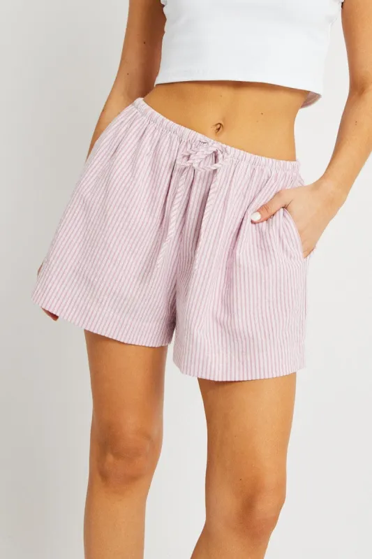 Pink Stripe Shorts Elasticated Waist sold by Ally Fashion