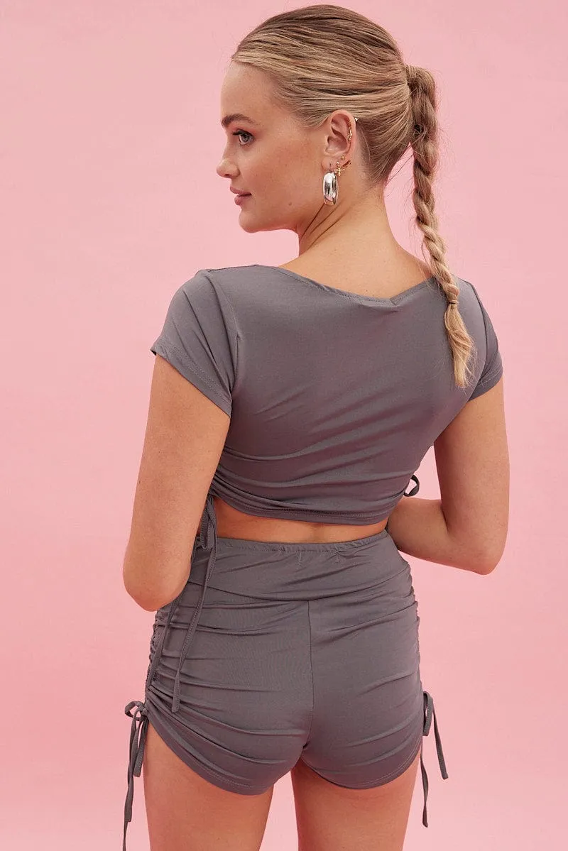 Grey Crop Top Ruched Loungewear Set sold by Ally Fashion product image thumbnail 5