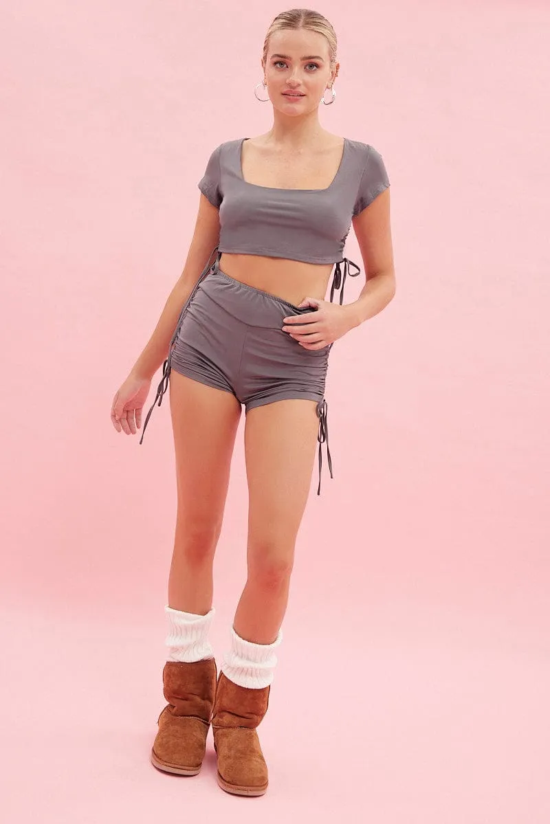 Grey Crop Top Ruched Loungewear Set sold by Ally Fashion product image thumbnail 2