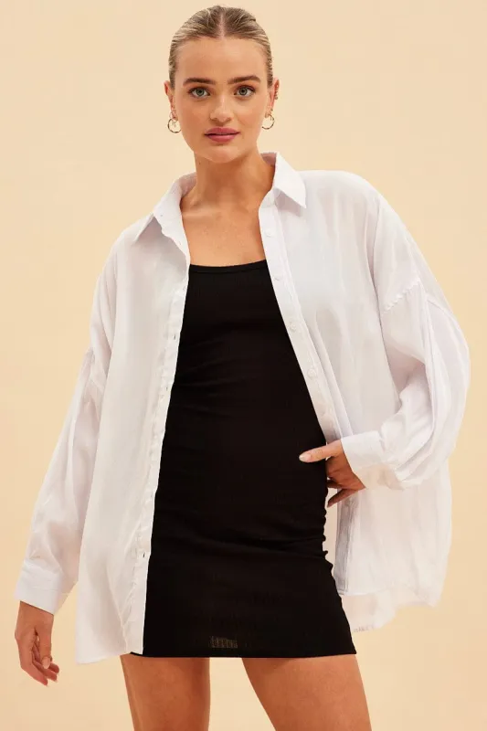 White Essential Oversized Long Sleeve Collared Shirt sold by Ally Fashion