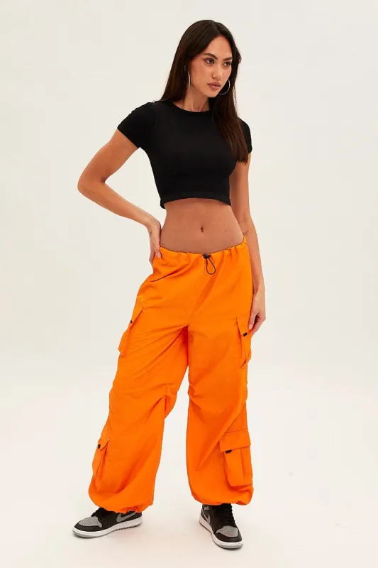 Orange Low Rise Cargo Pants sold by Ally Fashion