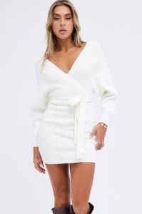White Knit Dress Long Sleeve Wrap sold by Ally Fashion