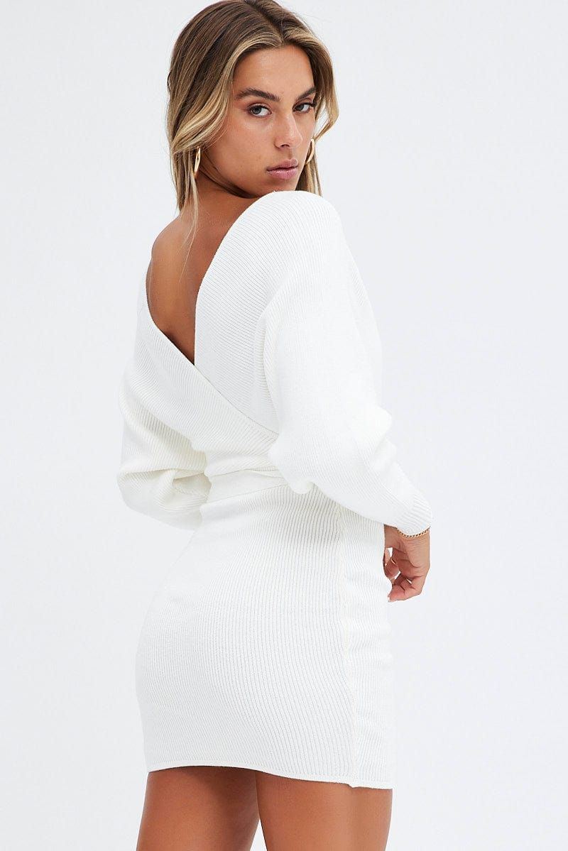 White Knit Dress Long Sleeve Wrap sold by Ally Fashion product image thumbnail 5