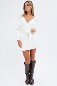 White Knit Dress Long Sleeve Wrap sold by Ally Fashion