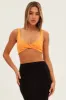 Orange Crop Top Sleeveless Sweetheart Twist Front Rib sold by Ally Fashion