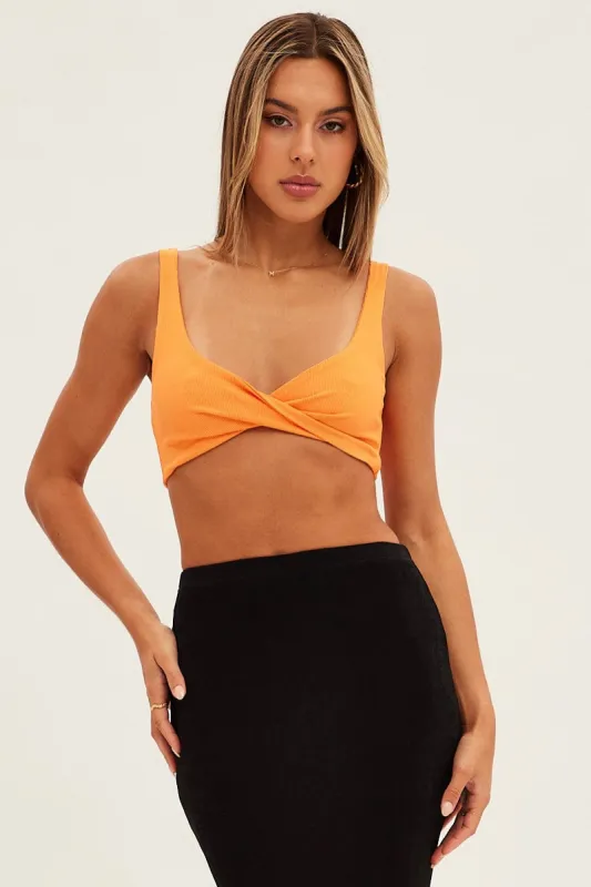 Orange Crop Top Sleeveless Sweetheart Twist Front Rib sold by Ally Fashion