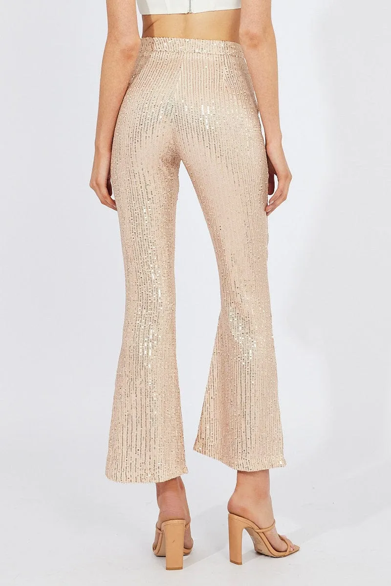 Gold Flare Leg Pants High Rise Metallic sold by Ally Fashion product image thumbnail 5