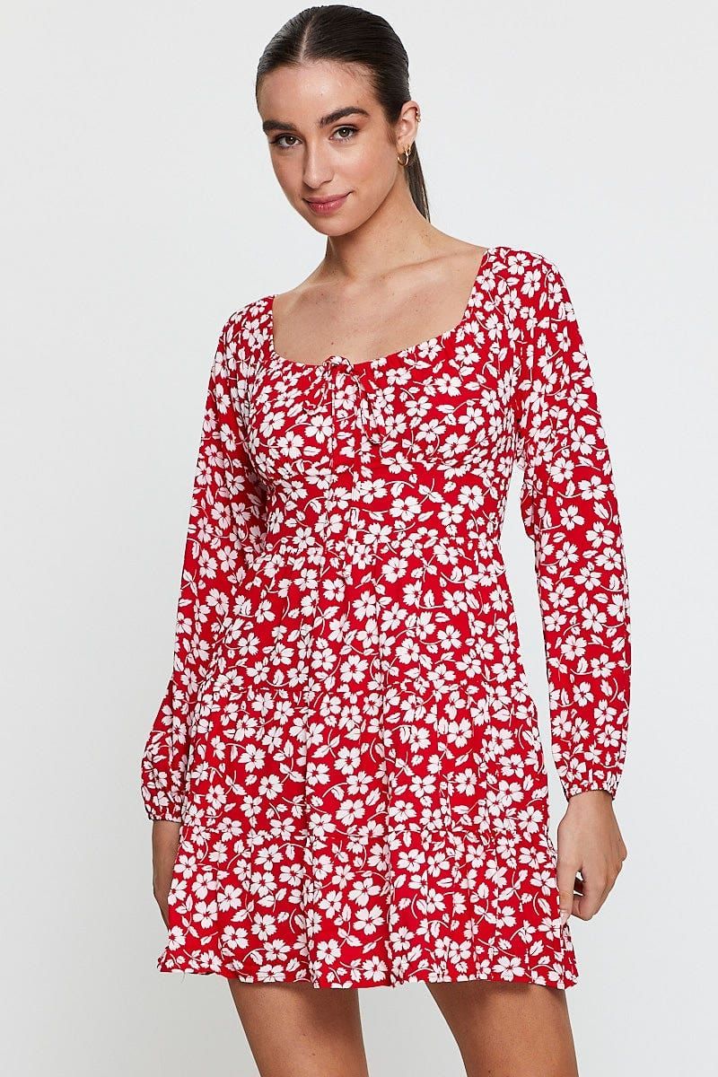 Print Mini Dress Long Sleeve Square Neck sold by Ally Fashion product image thumbnail 3