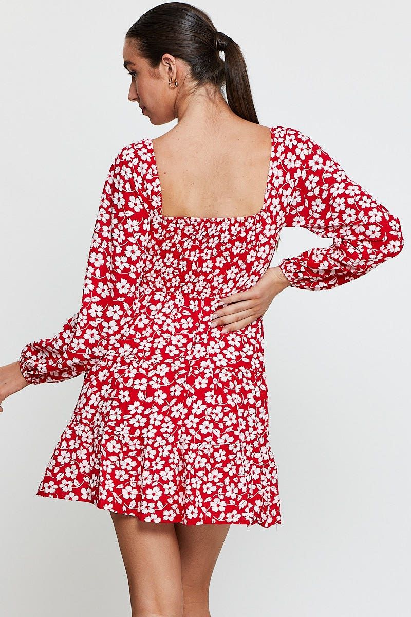 Print Mini Dress Long Sleeve Square Neck sold by Ally Fashion product image thumbnail 5