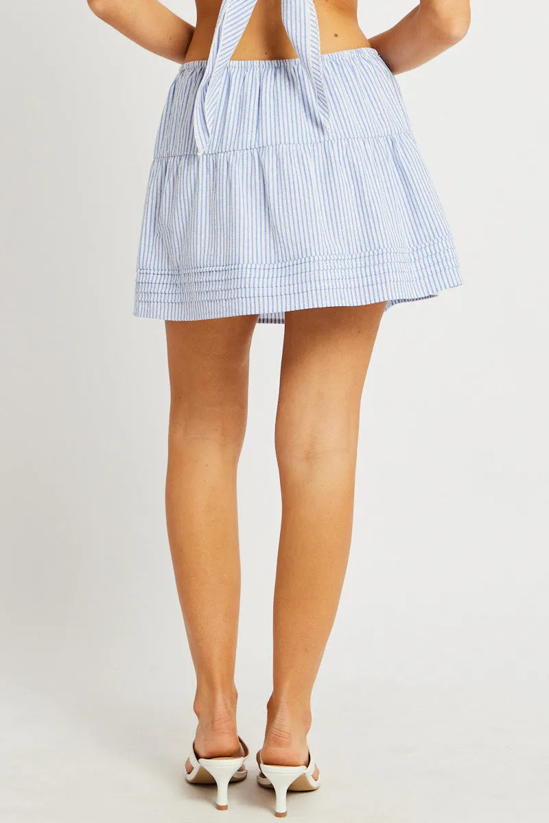 Blue Stripe Skater Skirt High Rise Tiered Mini sold by Ally Fashion product image thumbnail 5