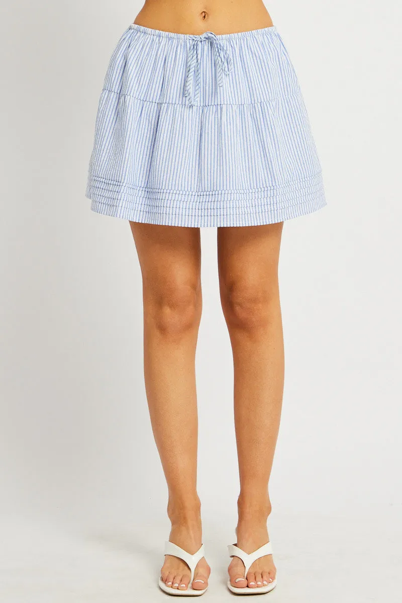 Blue Stripe Skater Skirt High Rise Tiered Mini sold by Ally Fashion product image thumbnail 3