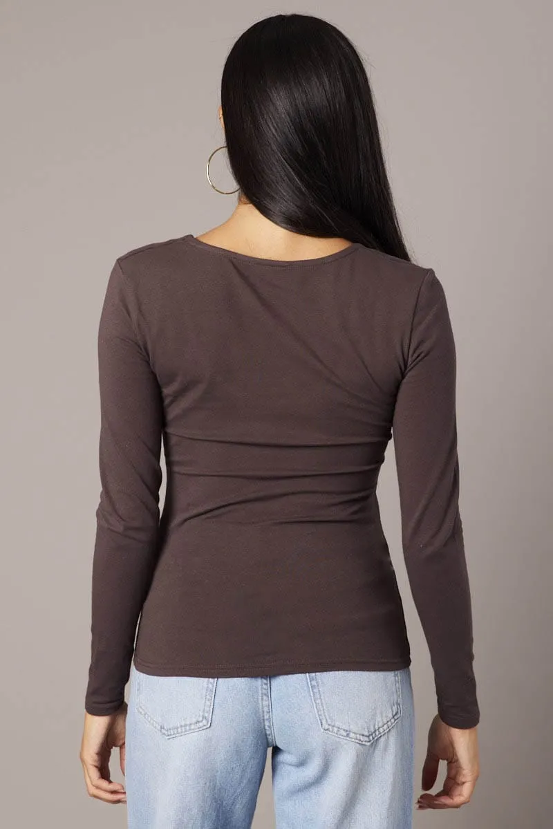 Brown Top Long Sleeve Scoop Neck sold by Ally Fashion product image thumbnail 5