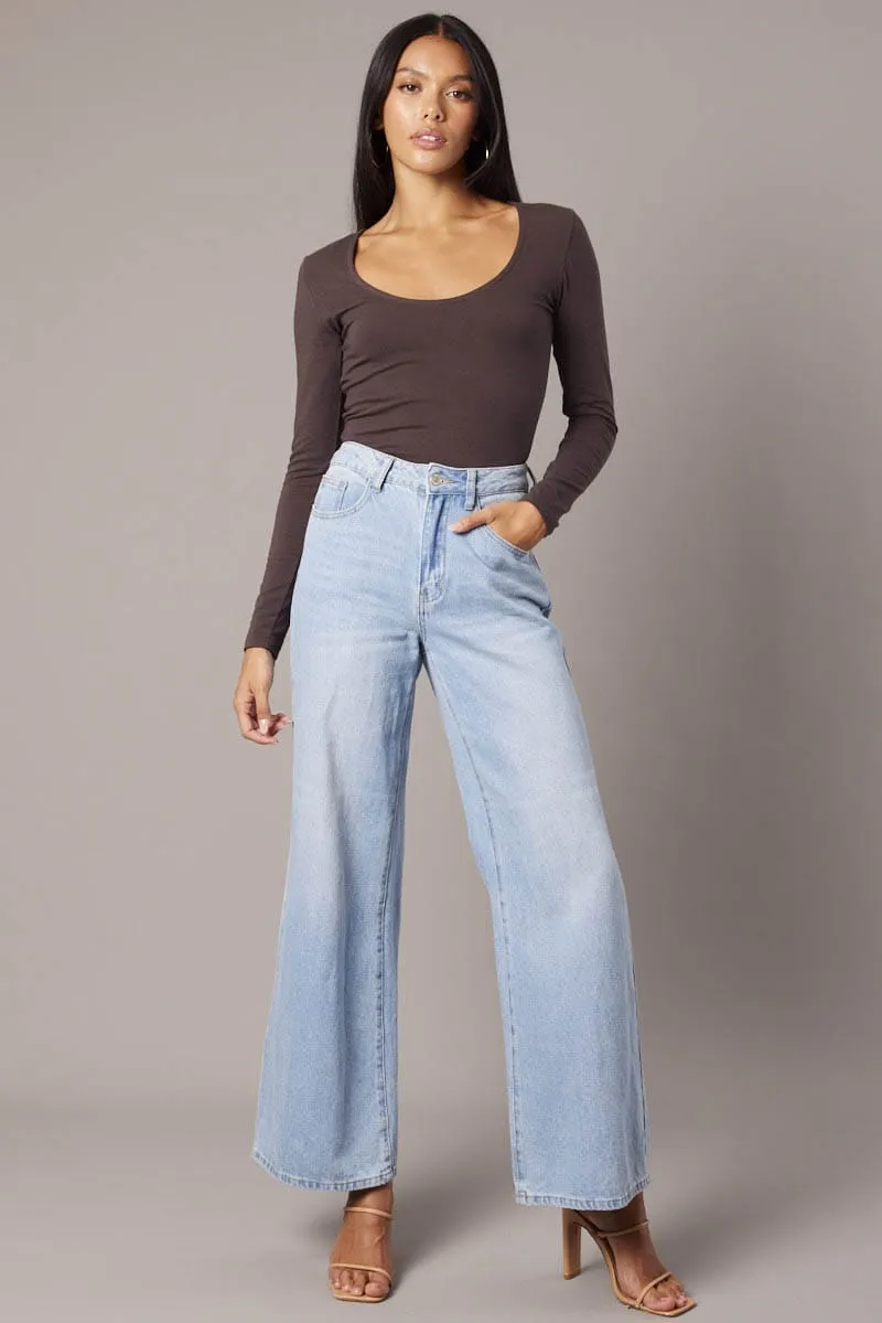 Brown Top Long Sleeve Scoop Neck sold by Ally Fashion product image thumbnail 2