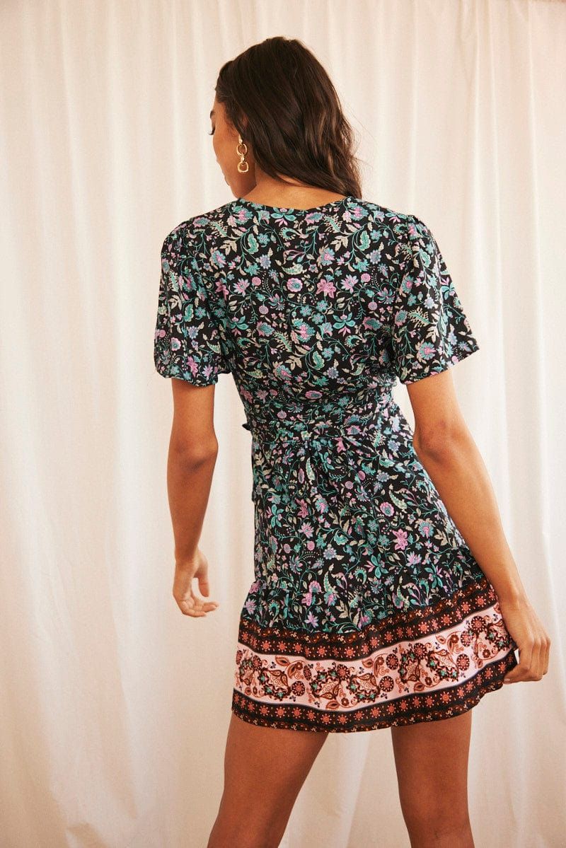 Black Boho Wrap Dress Mini Short Sleeve sold by Ally Fashion product image thumbnail 5