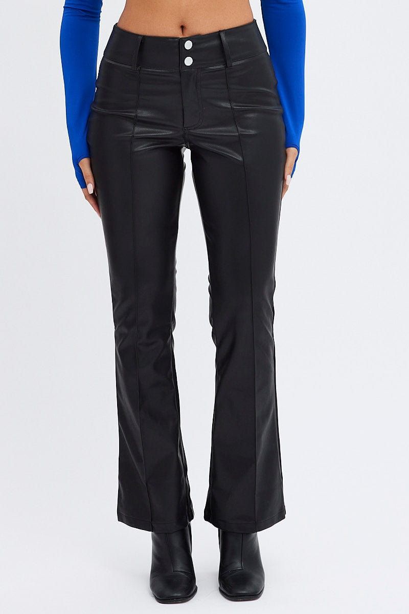 Black Flare Leg Pants Mid Rise Faux Leather sold by Ally Fashion product image thumbnail 2
