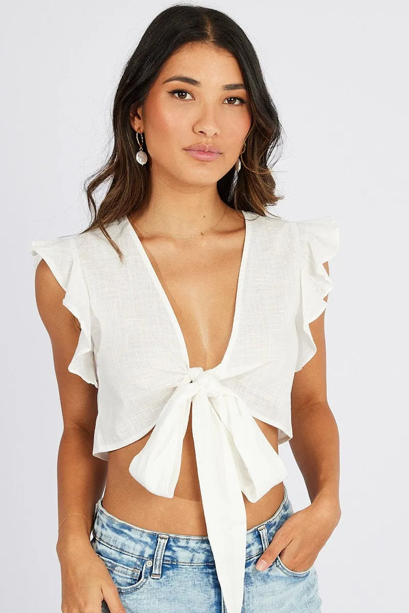 White Ruffle Top Tie Front sold by Ally Fashion product image thumbnail 3