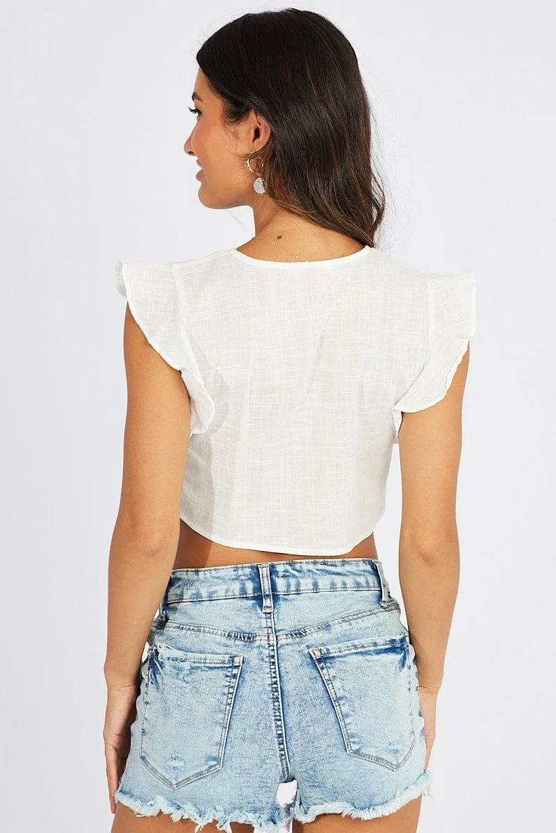 White Ruffle Top Tie Front sold by Ally Fashion product image thumbnail 5