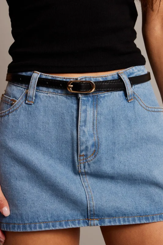 Black Skinny Oval Buckle Belts sold by Ally Fashion