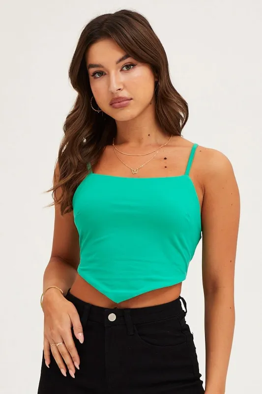 Green Sleeveless Scarf Hem Tie Back Singlet sold by Ally Fashion