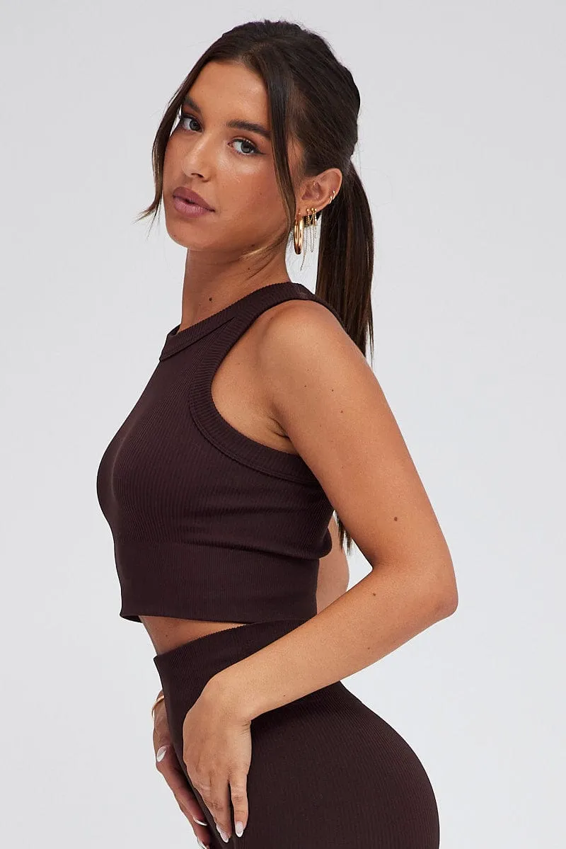 Brown Tank Top Seamless Activewear sold by Ally Fashion product image thumbnail 4