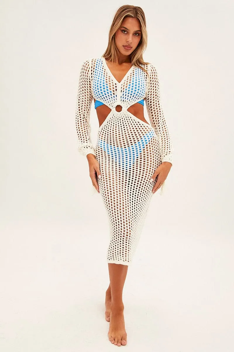 White Crochet Cutout Knit Dress sold by Ally Fashion product image thumbnail 2