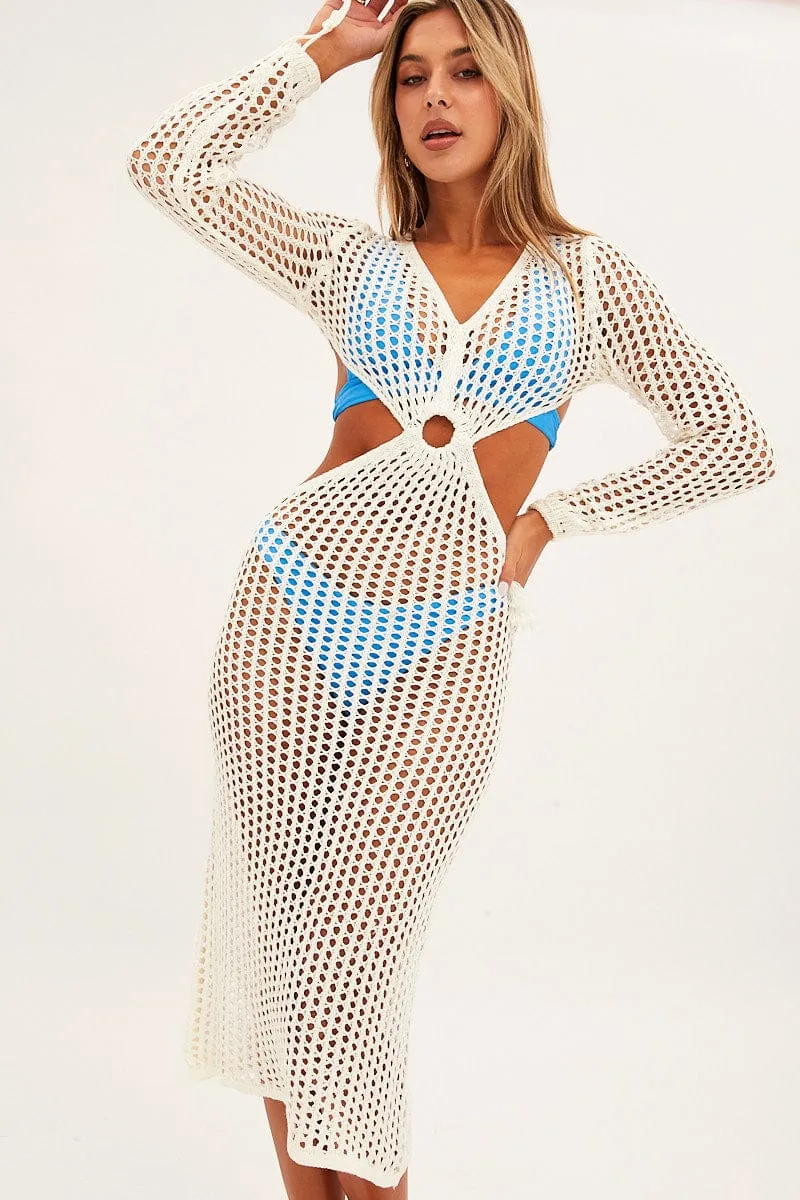White Crochet Cutout Knit Dress sold by Ally Fashion product image thumbnail 3