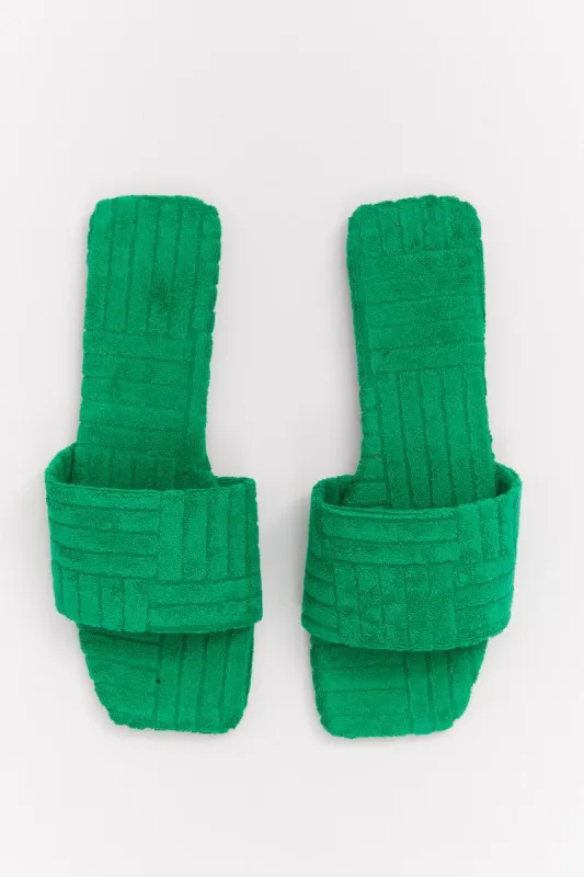 Green Square Toe Toweling Detail Slippers sold by Ally Fashion