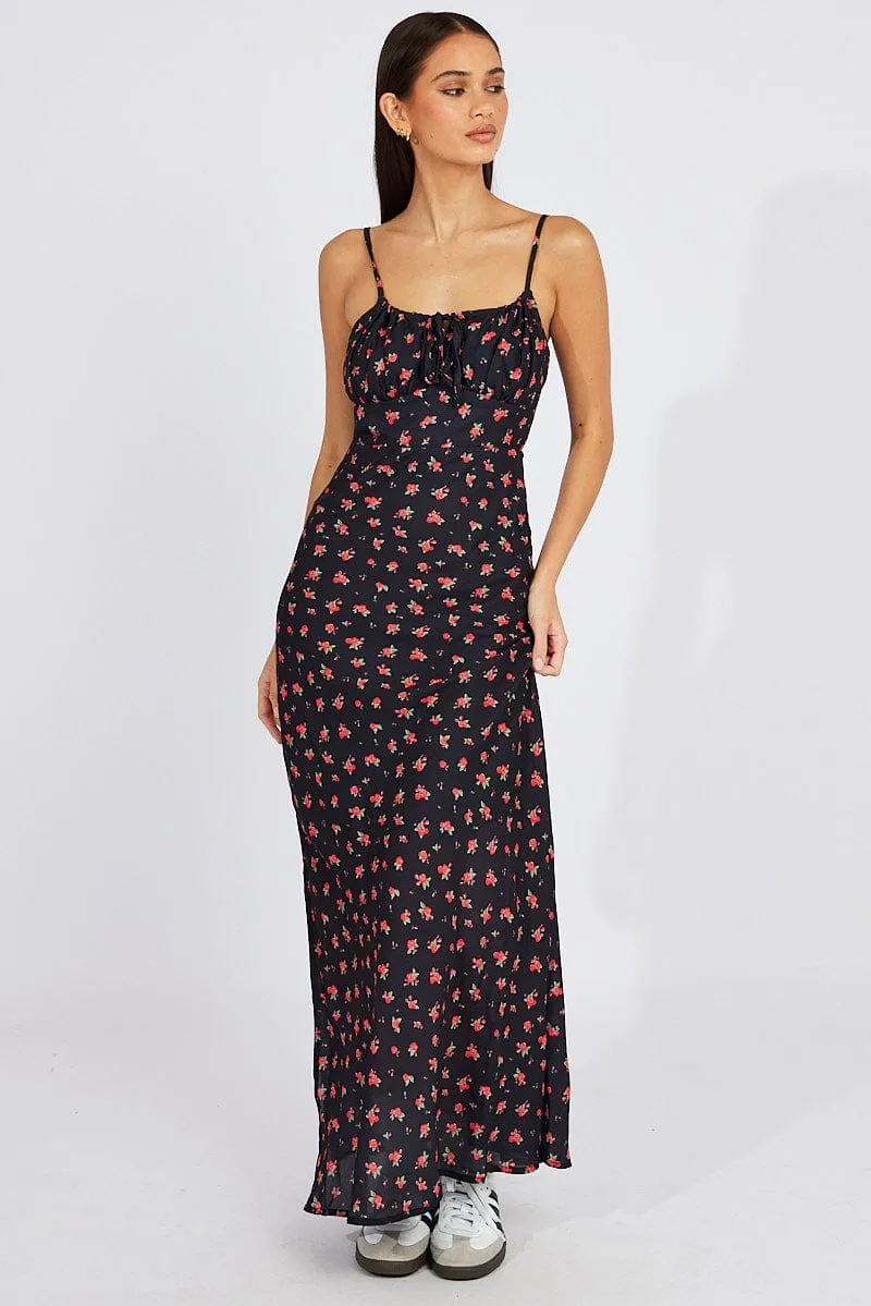 Black Floral Midi Dress Gathering Bust Sleeveless sold by Ally Fashion product image thumbnail 2