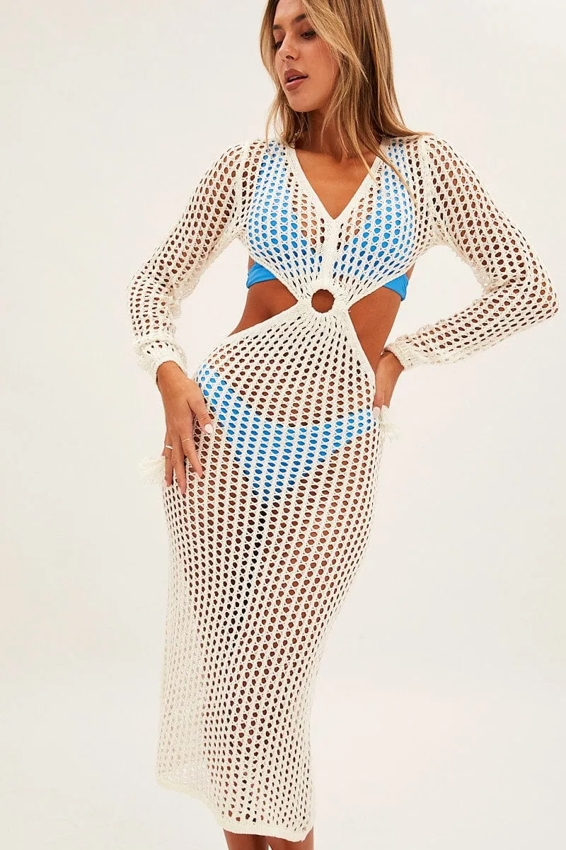 White Crochet Cutout Knit Dress sold by Ally Fashion