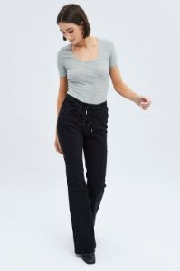 Grey Short Sleeve Rib Placket Top sold by Ally Fashion