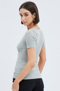 Grey Short Sleeve Rib Placket Top sold by Ally Fashion