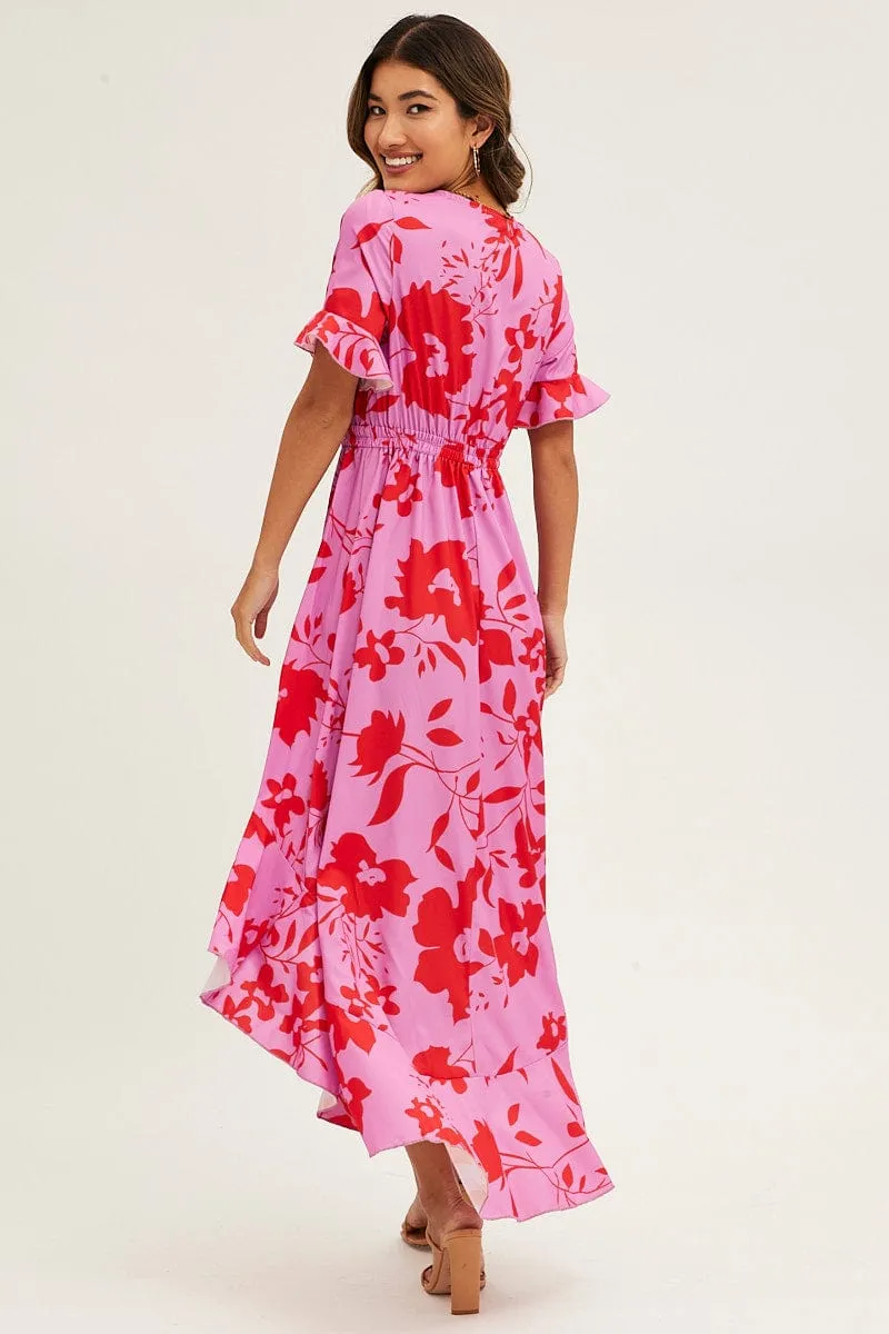 Pink Floral Tie Front Floral Midi Dress sold by Ally Fashion product image thumbnail 5