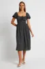 Black Ditsy Midi Dress Short Sleeve Ruched Bust sold by Ally Fashion