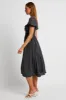 Black Ditsy Midi Dress Short Sleeve Ruched Bust sold by Ally Fashion