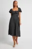 Black Ditsy Midi Dress Short Sleeve Ruched Bust sold by Ally Fashion