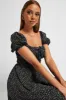 Black Ditsy Midi Dress Short Sleeve Ruched Bust sold by Ally Fashion