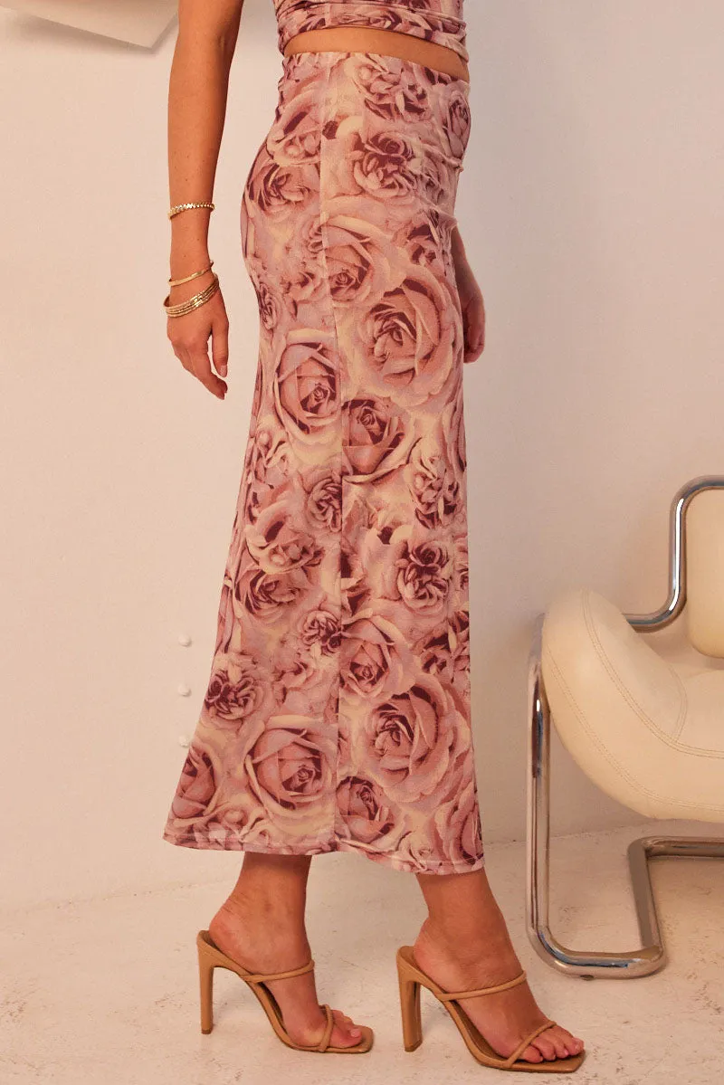 Pink Floral Midi Skirt High Rise Mesh sold by Ally Fashion product image thumbnail 3