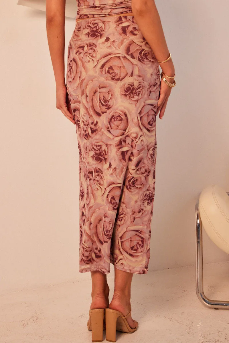 Pink Floral Midi Skirt High Rise Mesh sold by Ally Fashion product image thumbnail 4